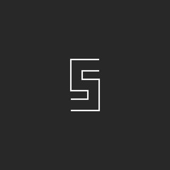 Hipster letter S logo monogram mockup, thin parallel lines geometric shape, black and white emblem