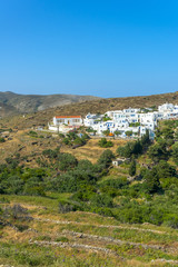 Fototapeta na wymiar Panoramic view of a village in Mykonos, Greece.