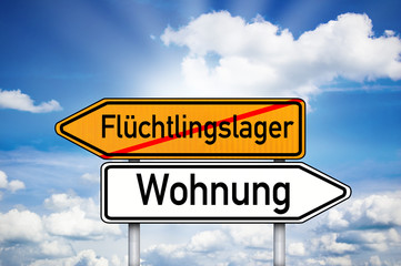 Obraz premium Schild, Tafel, Kreidetafel mit Familiennachzug, Obergrenze, Flüchtlinge, Flüchtlingslager