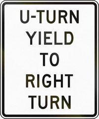 United States MUTCD regulatory road sign - U-Turn yield to right turn