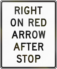 United States MUTCD regulatory road sign - Right on red arrow after stop