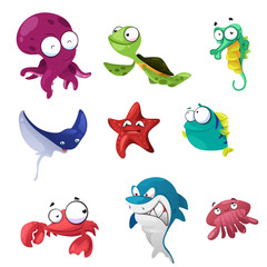 Naklejka premium Marine Animals Icons