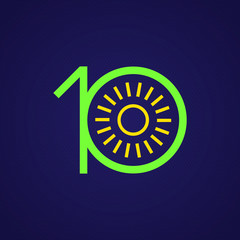 10th anniversary years with a circle. Sun in circle and number
