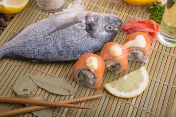  fresh fish with lemon, butter, salt and pepper