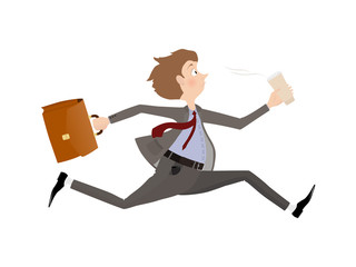 Employee rush to the office to the beginning of the working day. Business man late for an appointment.