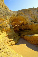 Spectacular rock formations on Sietskes Beach on the Algarve coast