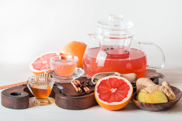 Grapefruit herbal tea with ginger and honey
