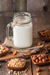 Vegan milk from nuts in glass jar