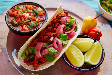 Cochinita Pibil Mexican food with pico de gallo