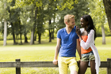 Multiracial couple in the park