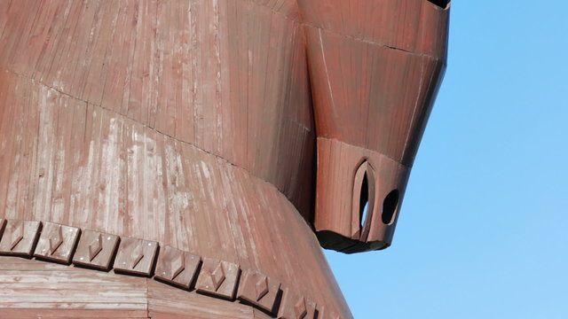 wooden trojan horse in the ancient city Troy in todays northwestern Turkey. The site was home to Trojan War took place in the 12th century BC and in World Heritage List of UNESCO.