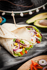 Tortilla with a mix of ingredients