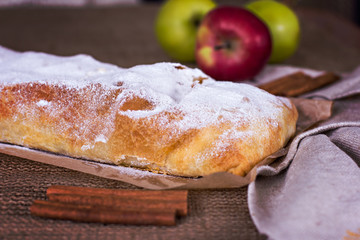 Apple strudel or apple pie  with dates and cinnamon