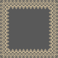 Classic golden frame with arabesques and orient elements. Abstract fine ornament