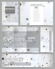 Set of business templates for presentation, brochure, flyer or booklet. Molecular research, cells in gray, science vector background