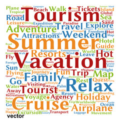 Vector conceptual tourism or travel  word cloud