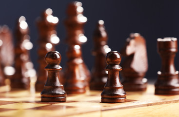 Chess pieces and game board closeup