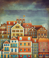 Illustration of  cute houses in sky