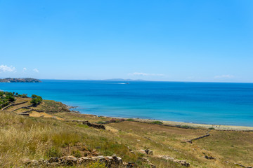 The aegean sea in one of the most beautiful beaches in Mykonos,