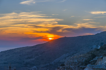 Amazing sunset in Mykonos, Greece.