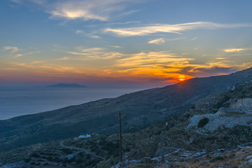 Amazing sunset in Mykonos, Greece.