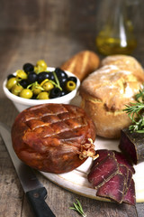  Assortment of italian antipasti .