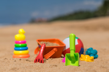Beach toys in the sand at the beach