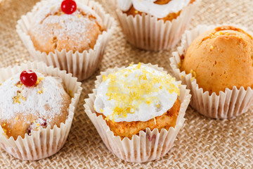 Muffins with cranberries and lemon zest, closeup
