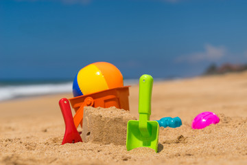 Beach toys in the sand at the beach