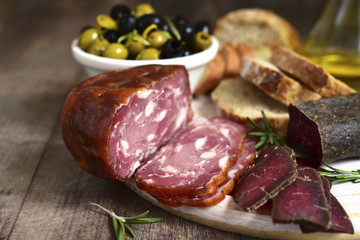 Assortment of italian antipasti .