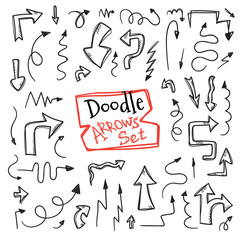 Vector doodle style arrow set. Hand drawn collection of sketch arrows