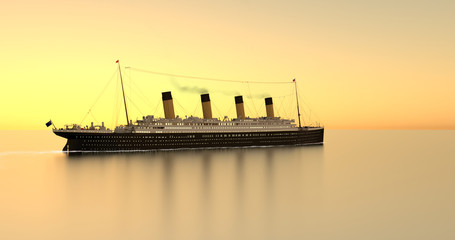 Obraz premium Titanic auf offener See bei Sonnenuntergang