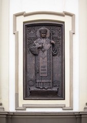 Fototapeta na wymiar Bas-relief with of the Cathedral of the Ascension Greek Catholic Church. Ivano-Frankivsk, Ukraine