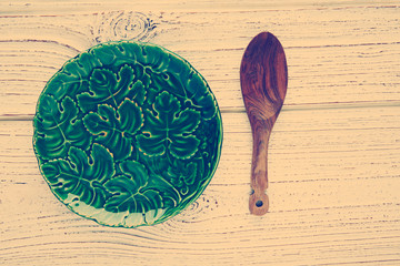 Empty plate dish with spoon food hungry concept