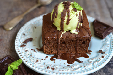 Brownie with ice cream.
