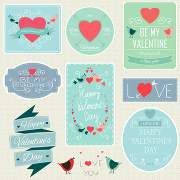 Valentines Day Decorations Vector Design Elements. Typographic elements, Symbols, Icons, Vintage Labels, Badges, Ornaments and Ribbon.