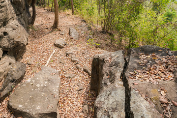 large rock, Rocky cliff in a forest at Mountain.