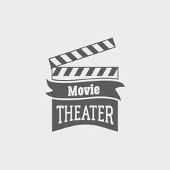 Naklejka premium Movie theater vector logo with slate board for shooting movies