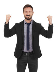 Cheerful businessman celebrating