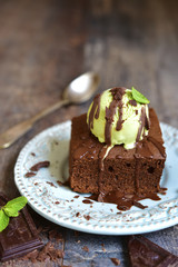 Brownie with ice cream.