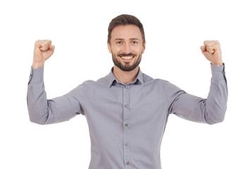 Fototapeta premium Cheerful businessman celebrating