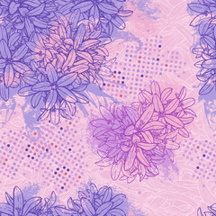 pink and lilac floral pattern with blots and wavy background, flower pattern