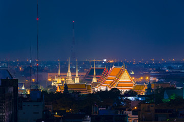 Wat Pho the emerald of Buddha temple in top view, Bangkok, Thail