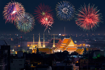 Wat Pho the emerald of Buddha temple in top view with new year f
