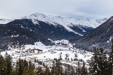 Aerial view of Davos in Winter