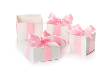 Gift white box with pink satin ribbon