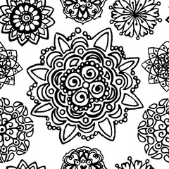 Black white monochrome circle mandala doodle vector pattern background texture