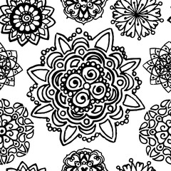 Black white monochrome circle mandala doodle pattern background texture