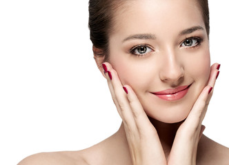 Young beautiful woman face portrait with healthy skin