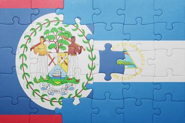 puzzle with the national flag of nicaragua and belize